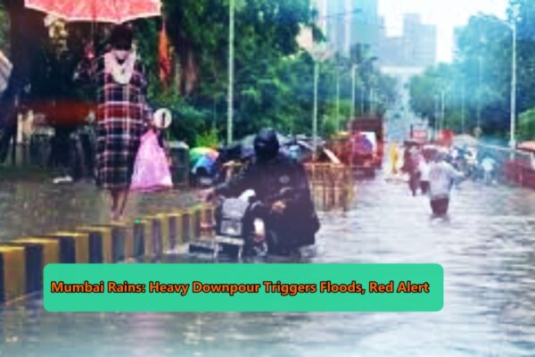 Flooded Mumbai streets and disrupted rail services due to heavy rainfall