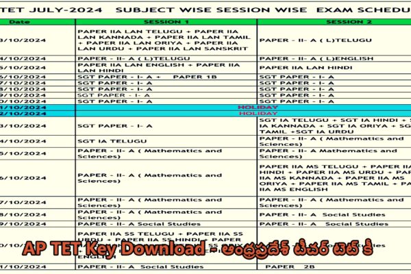 AP TET Key 2024 Download - ఆంధ్రప్రదేశ్ టీచర్ టెట్ కీ